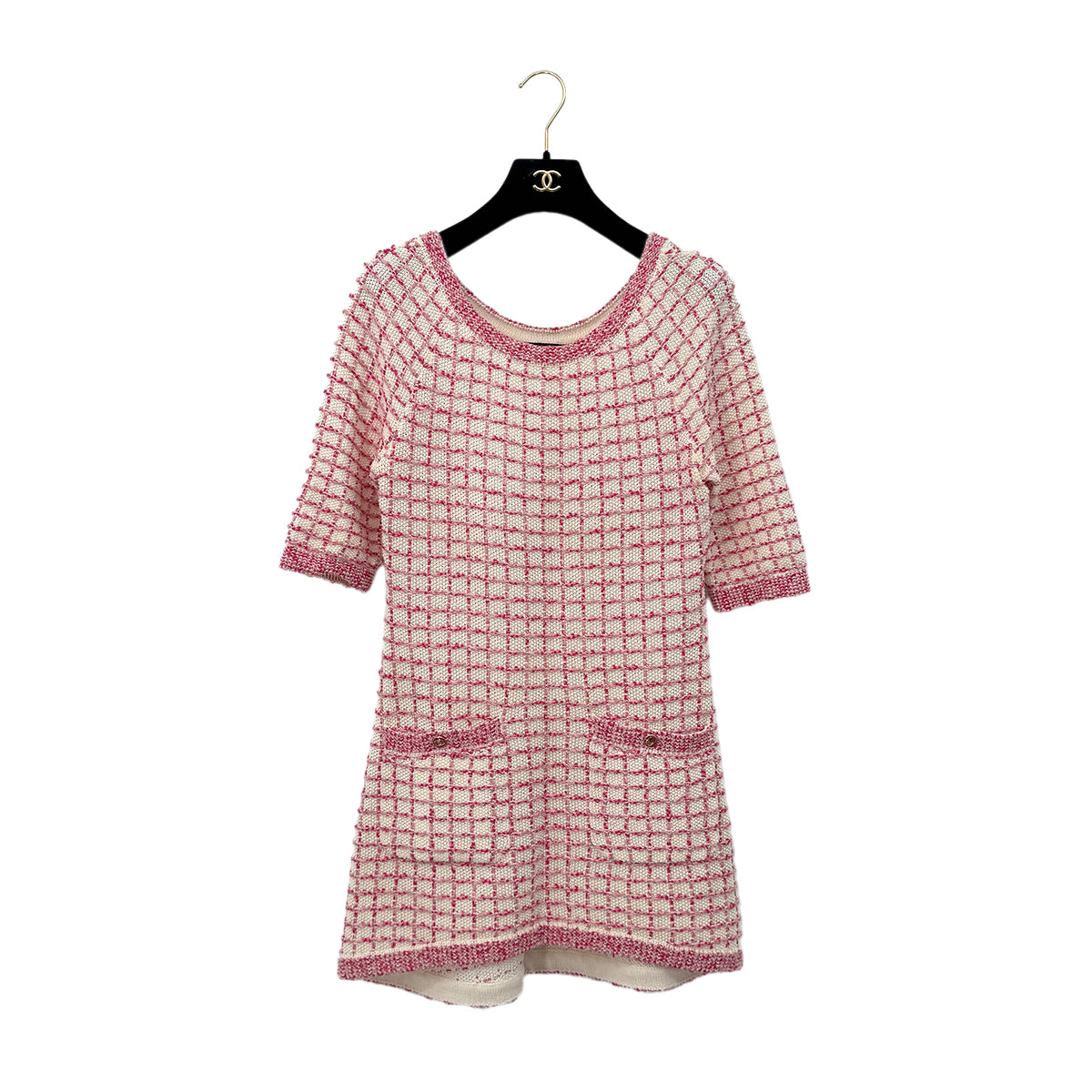 CHANEL VINTAGE COCO BUTTON DRESS PINK COTTON 36 P56 RTW 90283998