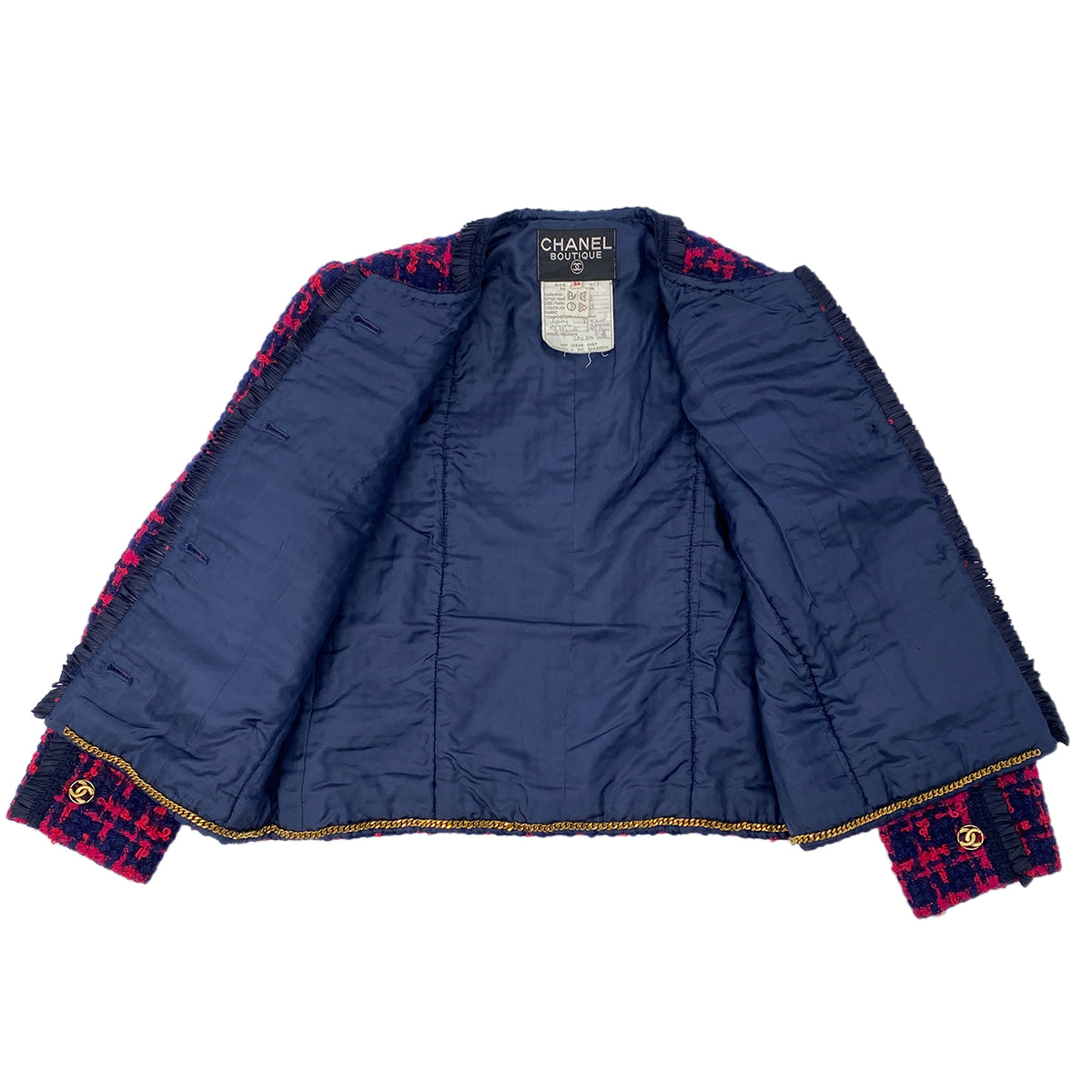 CHANEL VINTAGE JACKET SKIRT SET COCO BUTTON RED TWEED 34 RTW 90284001