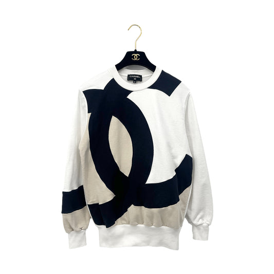 CHANEL BIG COCO MARK SWEATSHIRT BLACK WHITE BEIGE COTTON 36 P58 RTW 90284002