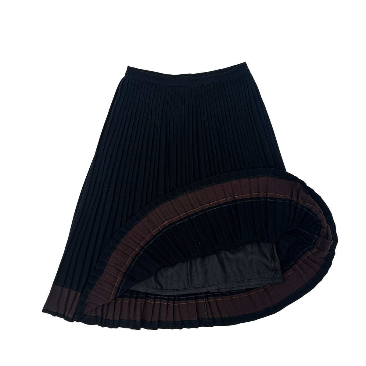 CHANEL VINTAGE PLEATED SKIRT BLACK BROWN WOOL 40 98A RTW 90284004