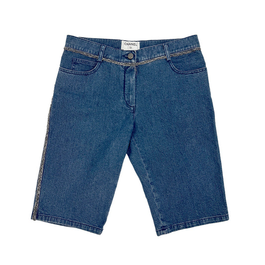 CHANEL COCO BUTTON DENIM SHORTS BLUE COTTON 36 06P RTW 90284005