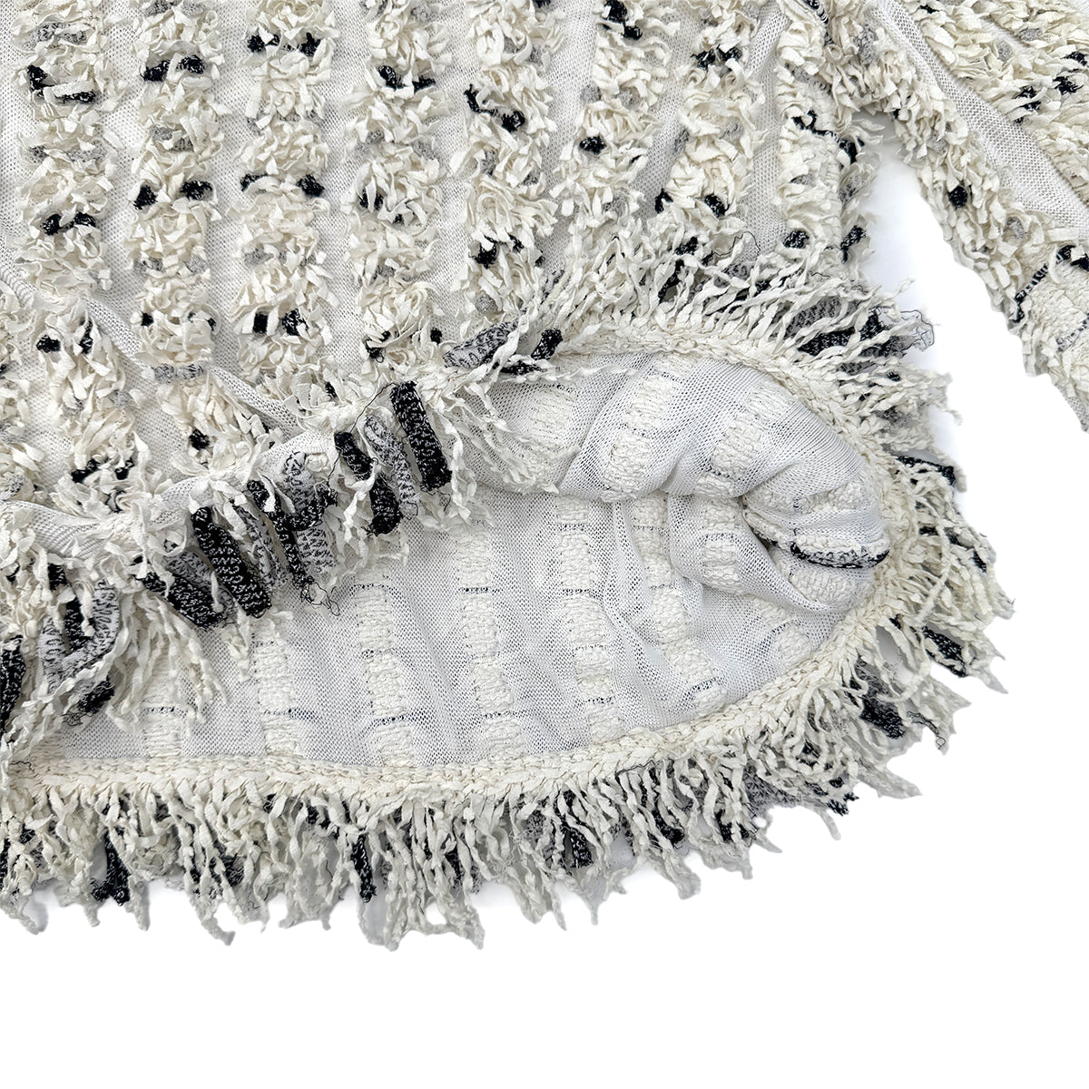 CHANEL VINTAGE FRENGE SUMMER KNIT TOPS WHITE BLACK COTTON 36 P58 RTW 90284006