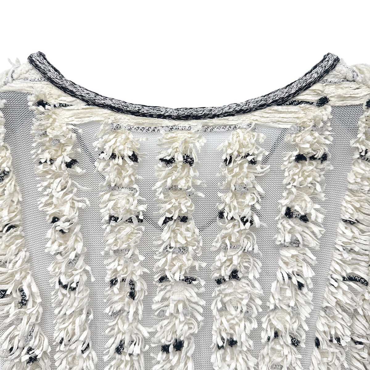 CHANEL VINTAGE FRENGE SUMMER KNIT TOPS WHITE BLACK COTTON 36 P58 RTW 90284006