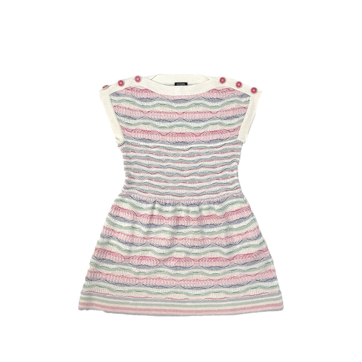 CHANEL VINTAGE COCO BUTTON DRESS MULTICOLOR COTTON 36 P53 RTW 90284007