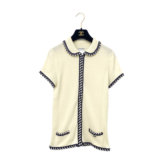 CHANEL KNIT ZIP TOPS BEIGE BLACK COTTON 40 06P RTW 90284011