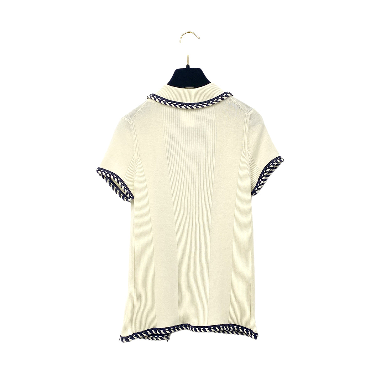 CHANEL KNIT ZIP TOPS BEIGE BLACK COTTON 40 06P RTW 90284011
