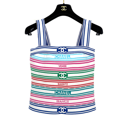CHANEL COCOMARK BORDER SLEEVELESS TOPS MULTICOLOR POLYESTER 36 P60 RTW 90284014