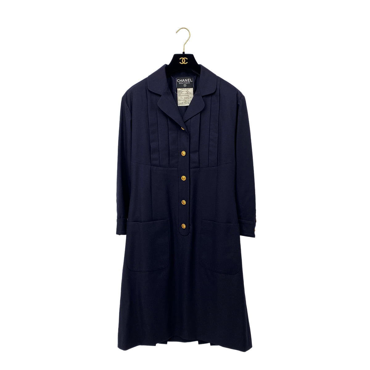CHANEL VINTAGE COCO BUTTON DRESS NAVY WOOL 38 RTW 90284017