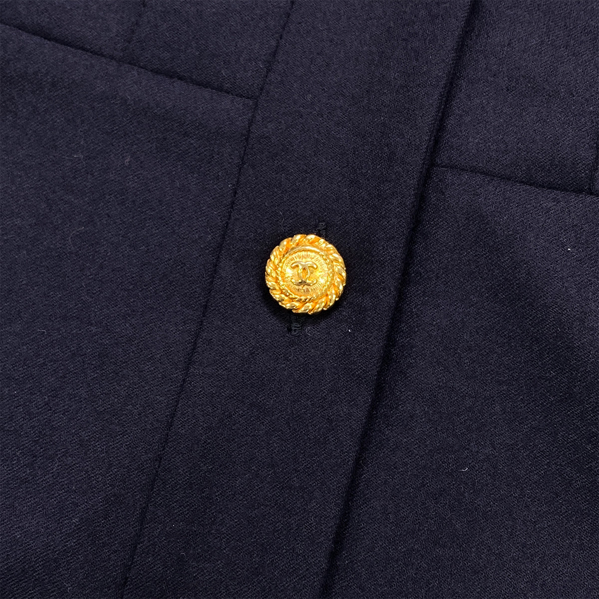 CHANEL VINTAGE COCO BUTTON DRESS NAVY WOOL 38 RTW 90284017
