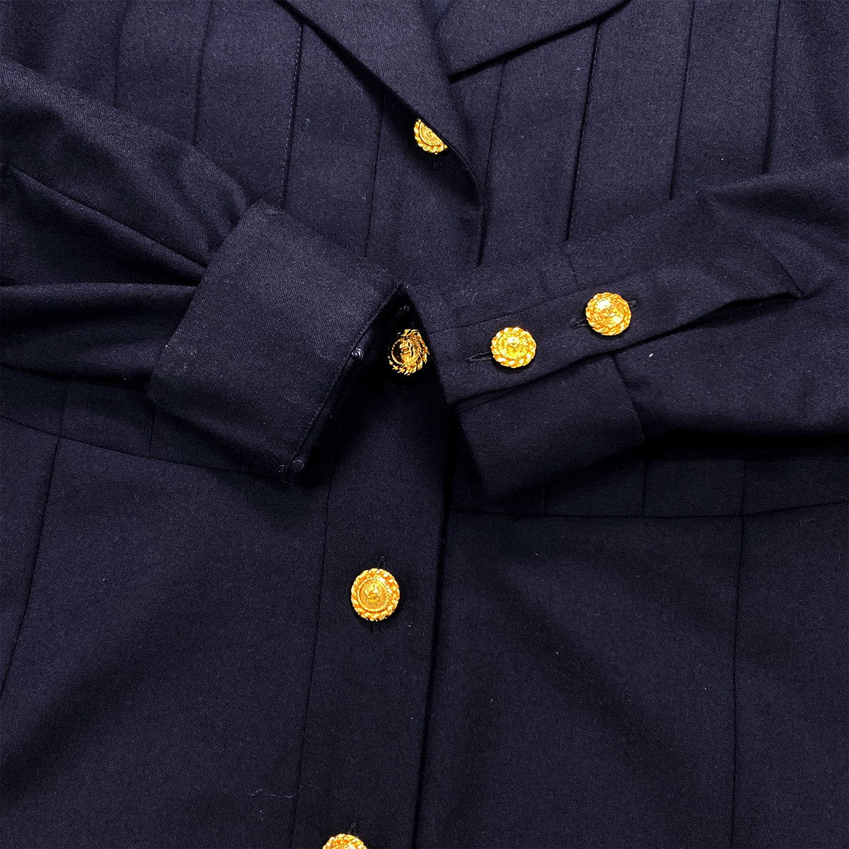CHANEL VINTAGE COCO BUTTON DRESS NAVY WOOL 38 RTW 90284017
