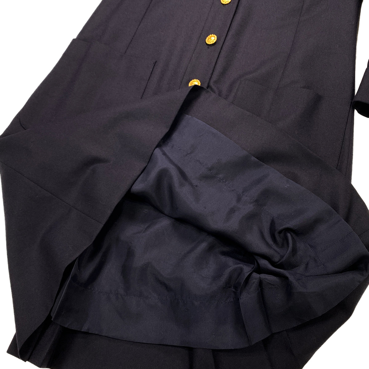 CHANEL VINTAGE COCO BUTTON DRESS NAVY WOOL 38 RTW 90284017