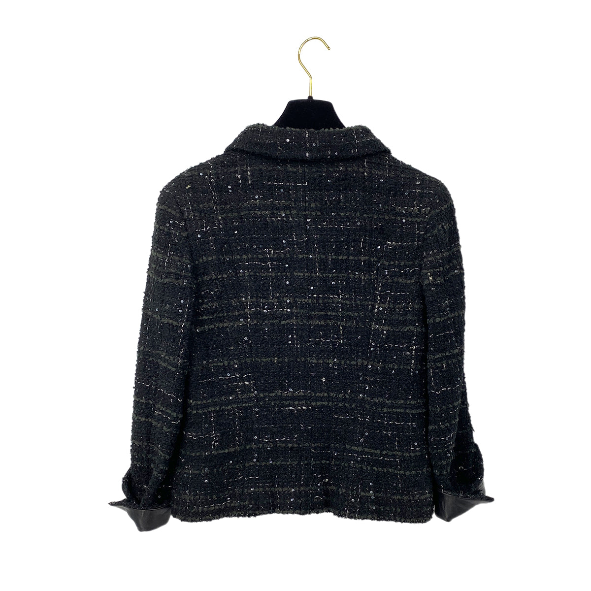 CHANEL VINTAGE JACKET SKIRT SET RHINESTONE BUTTON BLACK VISCOSE SEQUINS 40 02A RTW 90284018
