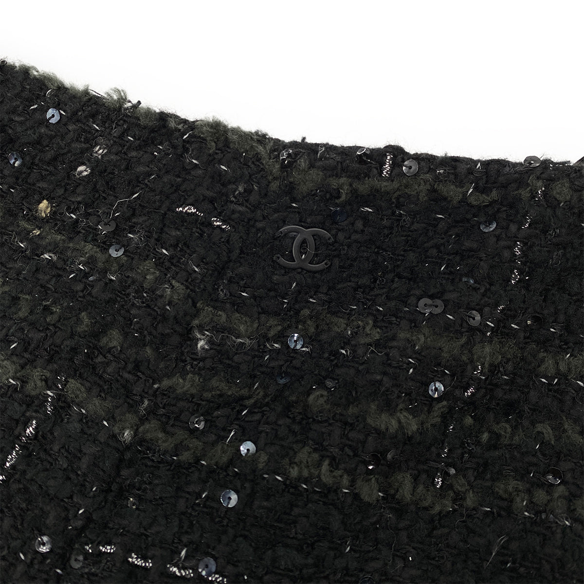 CHANEL VINTAGE JACKET SKIRT SET RHINESTONE BUTTON BLACK VISCOSE SEQUINS 40 02A RTW 90284018