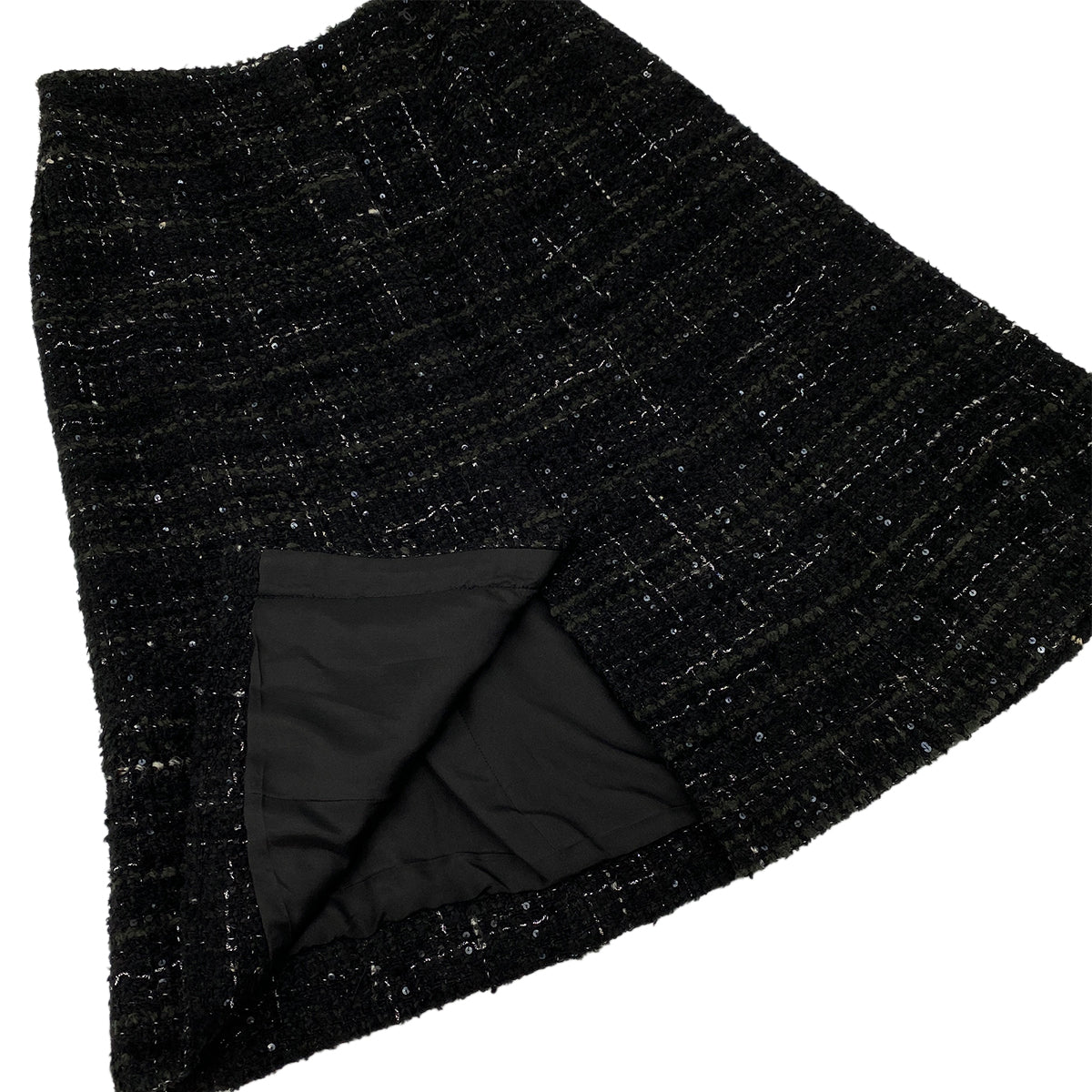 CHANEL VINTAGE JACKET SKIRT SET RHINESTONE BUTTON BLACK VISCOSE SEQUINS 40 02A RTW 90284018