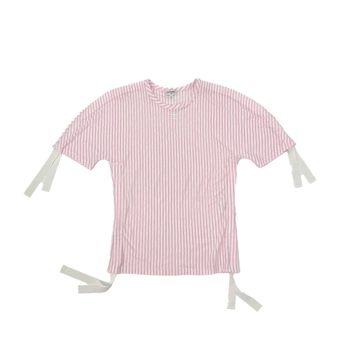 CHANEL VINTAGE COCOMARK STRIPED JERSEY TOPS LIGHT PINK WHITE COTTON 36 P60 RTW 90284020
