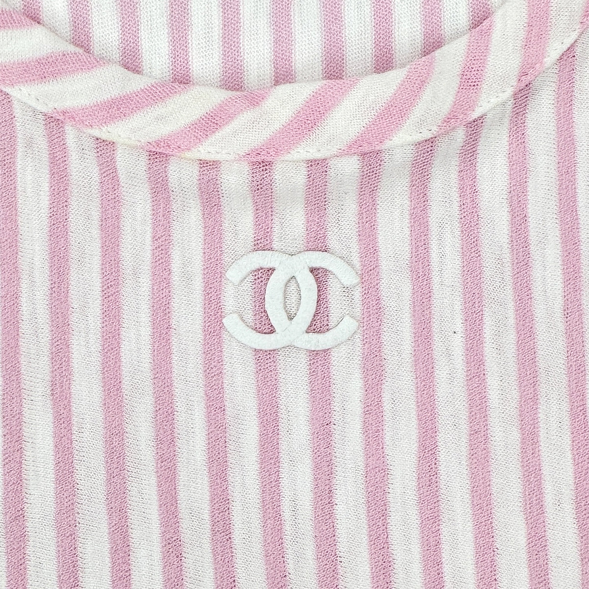 CHANEL VINTAGE COCOMARK STRIPED JERSEY TOPS LIGHT PINK WHITE COTTON 36 P60 RTW 90284020