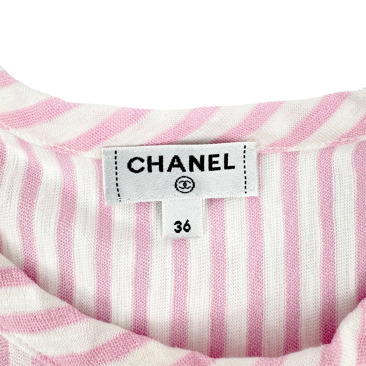 CHANEL VINTAGE COCOMARK STRIPED JERSEY TOPS LIGHT PINK WHITE COTTON 36 P60 RTW 90284020