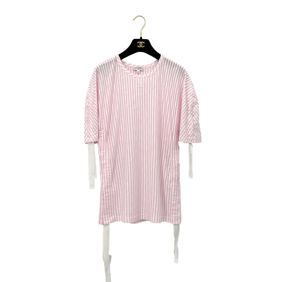 CHANEL VINTAGE COCOMARK STRIPED JERSEY TOPS LIGHT PINK WHITE COTTON 36 P60 RTW 90284020