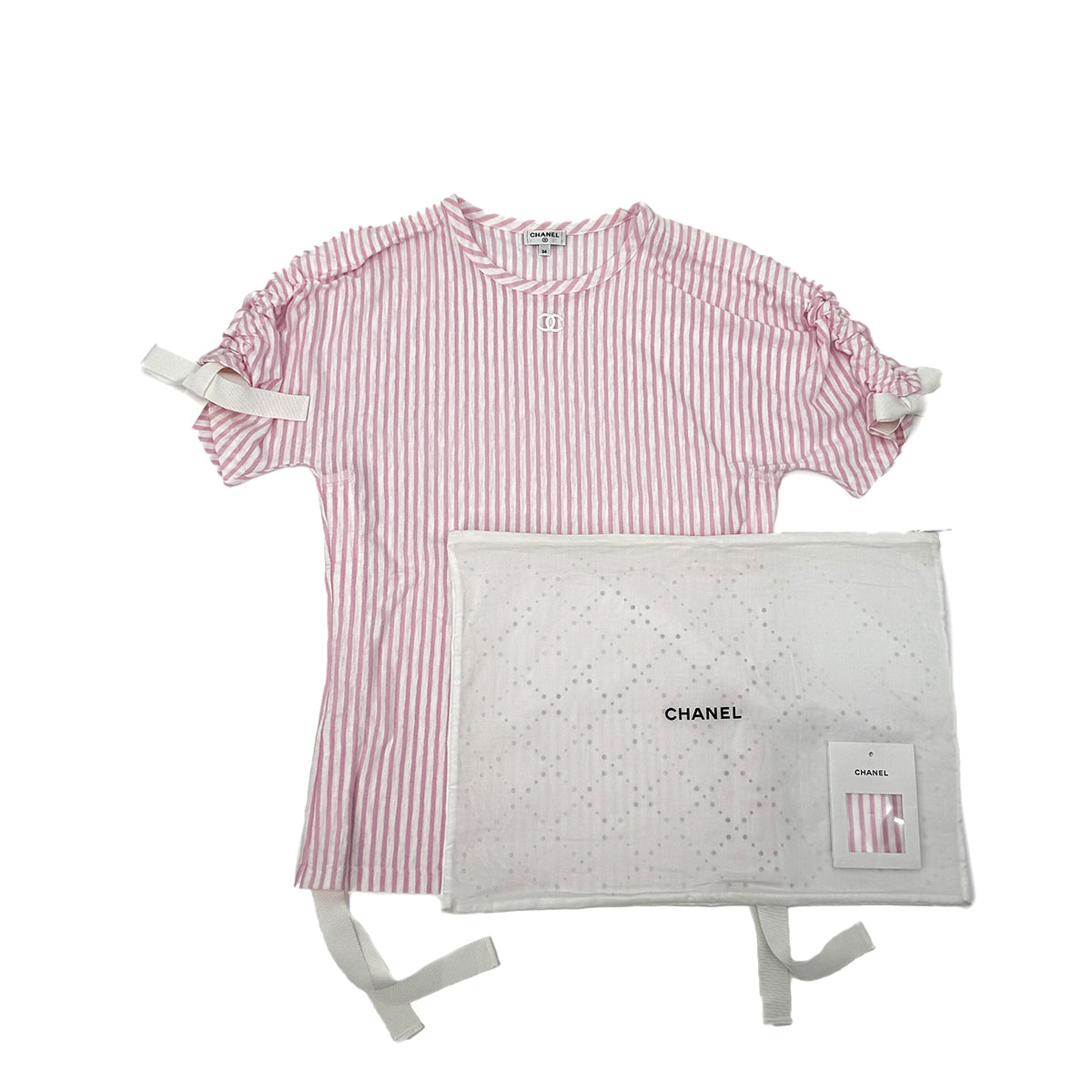 CHANEL VINTAGE COCOMARK STRIPED JERSEY TOPS LIGHT PINK WHITE COTTON 36 P60 RTW 90284020