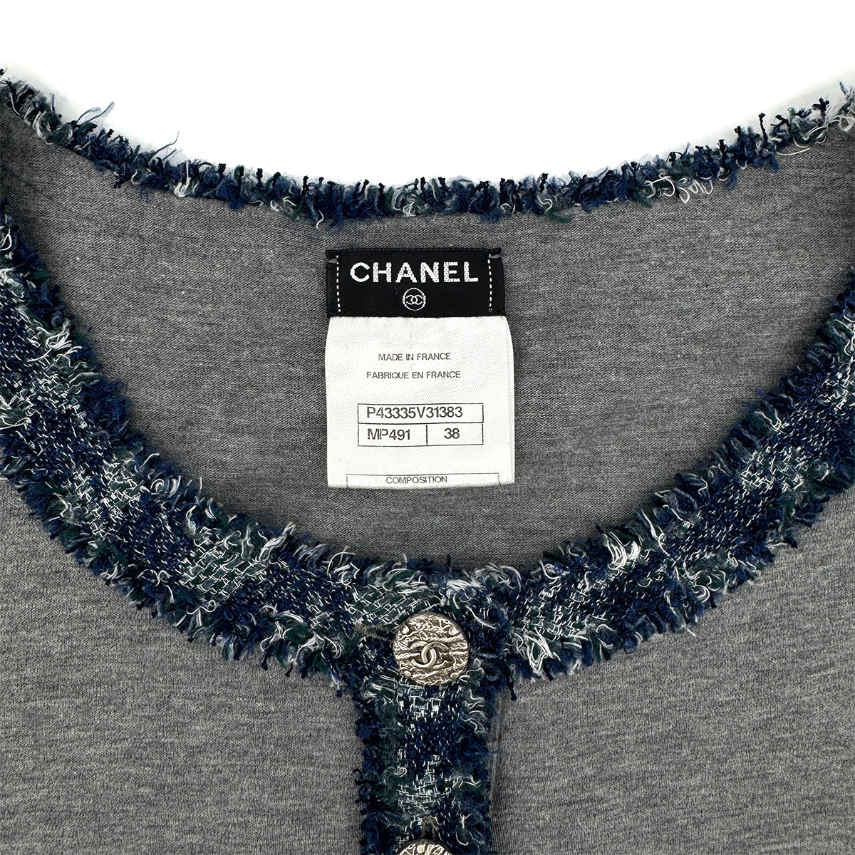 CHANEL VINTAGE COCO BUTTON TOPS GRAY COTTON 38 P43 RTW 90284021