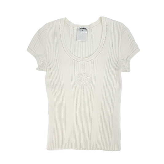 CHANEL COCO MARK TOPS WHITE COTTON 38 RTW 90284022