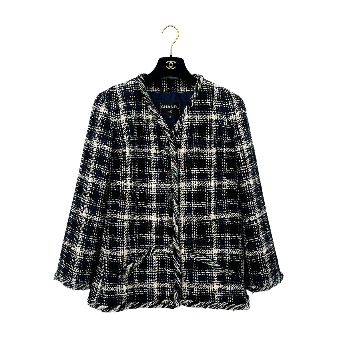 CHANEL VINTAGE TWEED JACKET NAVY WHITE 44 P58 RTW 90284023