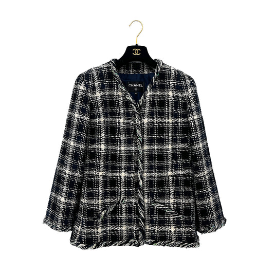 CHANEL VINTAGE TWEED JACKET NAVY WHITE 44 P58 RTW 90284023