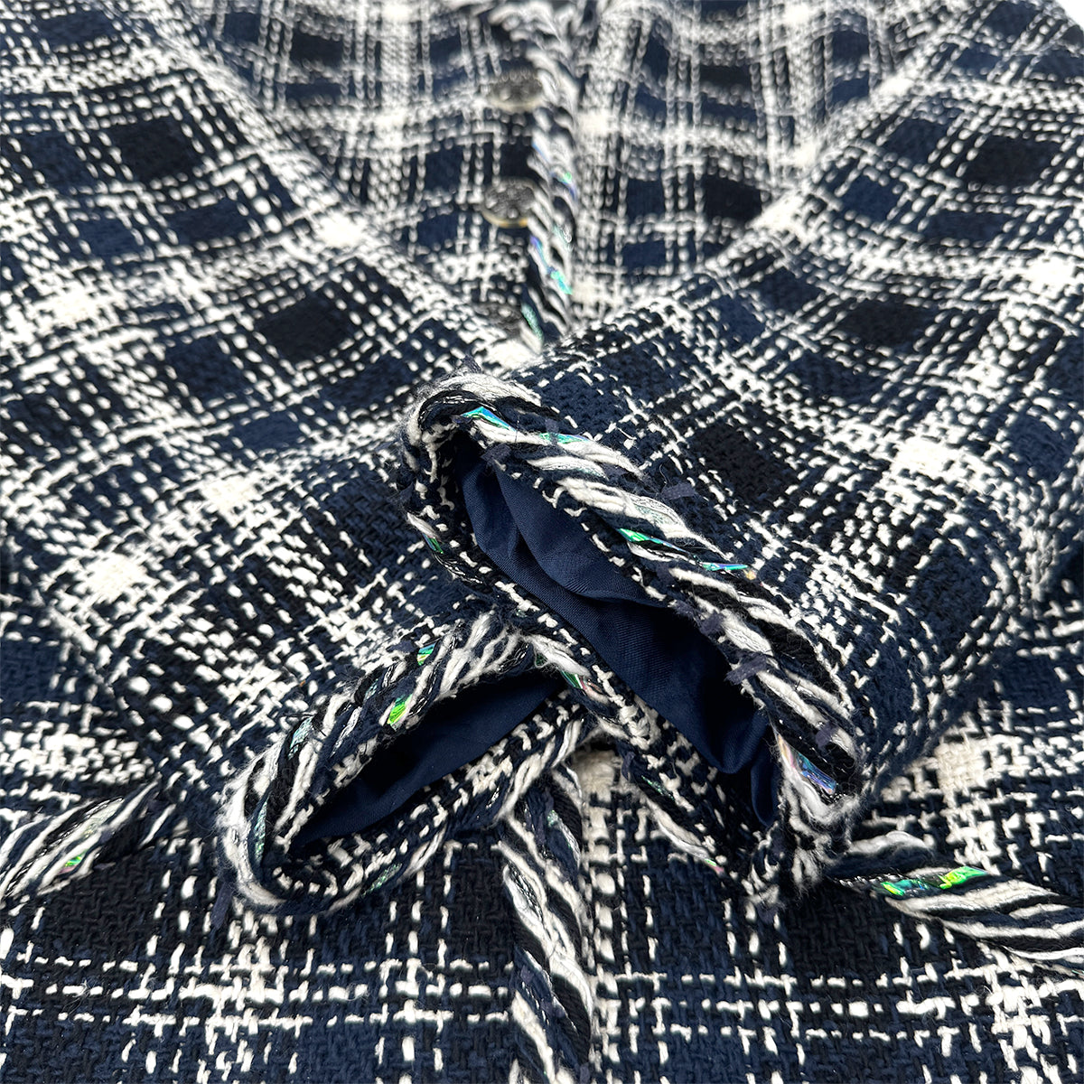 CHANEL VINTAGE TWEED JACKET NAVY WHITE 44 P58 RTW 90284023