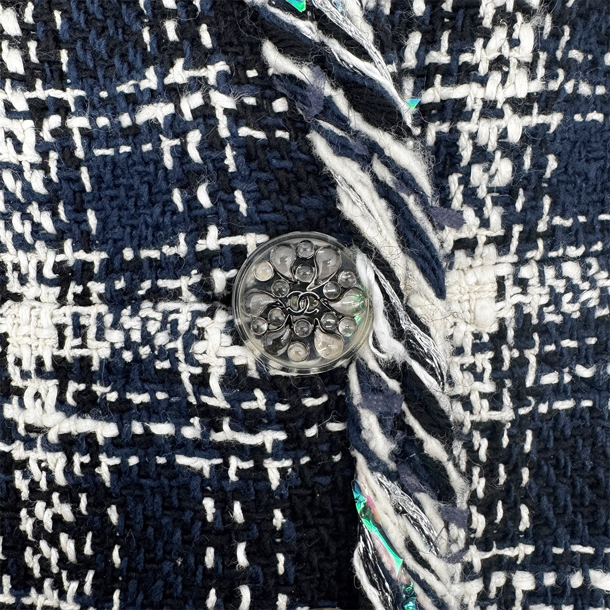 CHANEL VINTAGE TWEED JACKET NAVY WHITE 44 P58 RTW 90284023