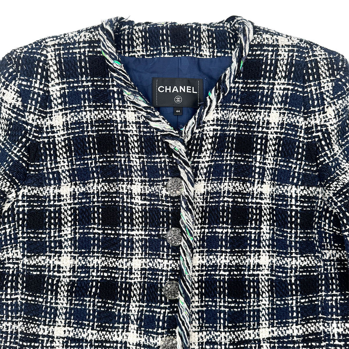 CHANEL VINTAGE TWEED JACKET NAVY WHITE 44 P58 RTW 90284023