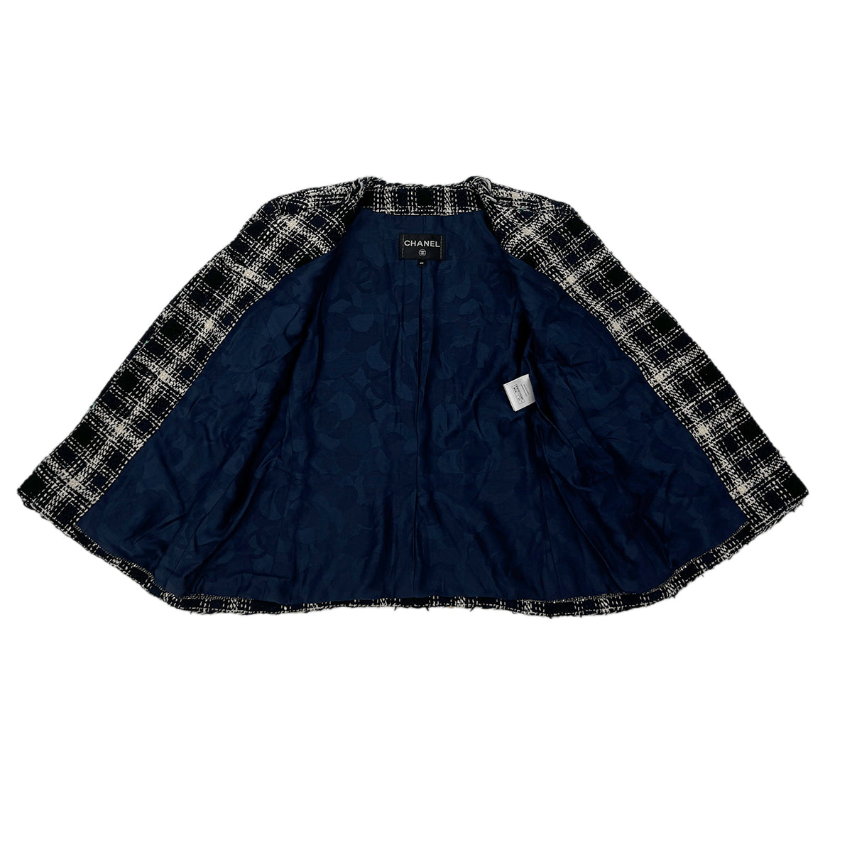 CHANEL VINTAGE TWEED JACKET NAVY WHITE 44 P58 RTW 90284023