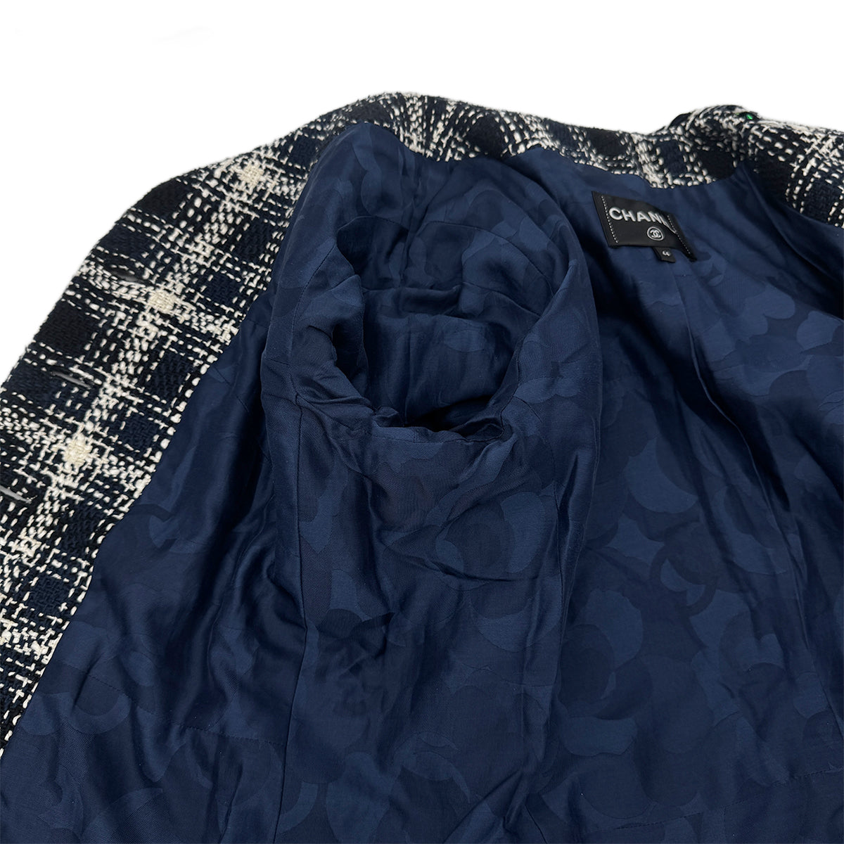 CHANEL VINTAGE TWEED JACKET NAVY WHITE 44 P58 RTW 90284023