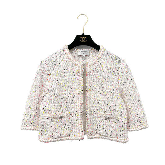 CHANEL GLITTER JACKET COCOMARK RHINESTONE SEQUINS WHITE COTTON 34 P76 RTW 90284024