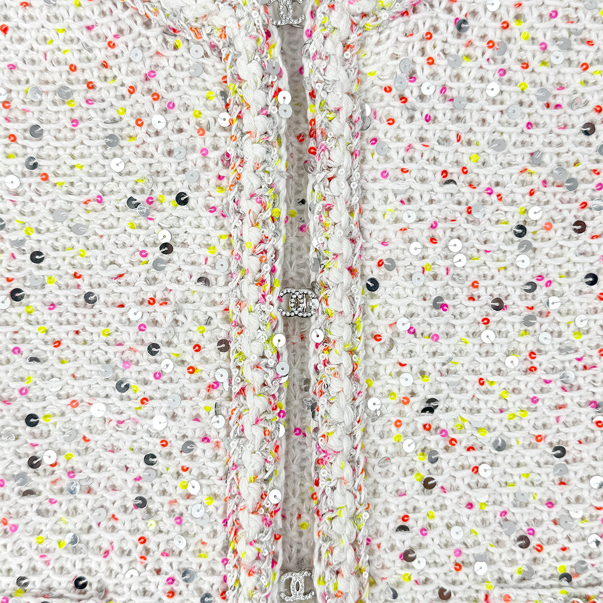 CHANEL GLITTER JACKET COCOMARK RHINESTONE SEQUINS WHITE COTTON 34 P76 RTW 90284024