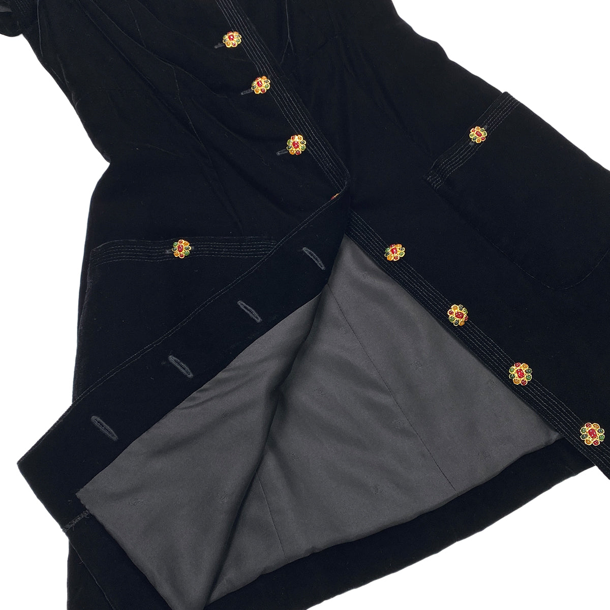 CHANEL VINTAGE GRIPOIX BUTTON DRESS BLACK VELOR 36 96A RTW 90284030