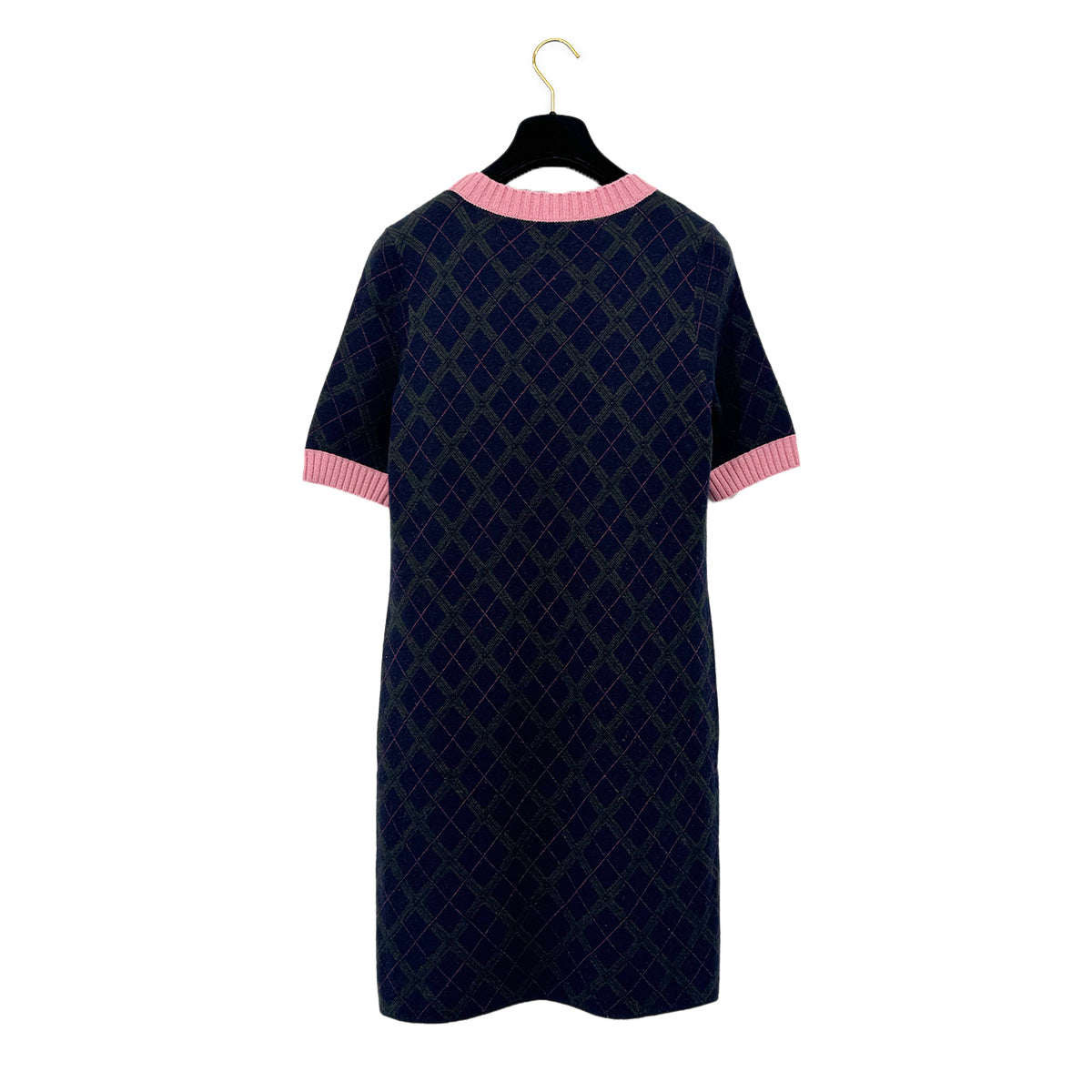 CHANEL VINTAGE COCOMARK PATCH DRESS NAVY PINK GREEN CASHMERE 38 P46 RTW 90284031