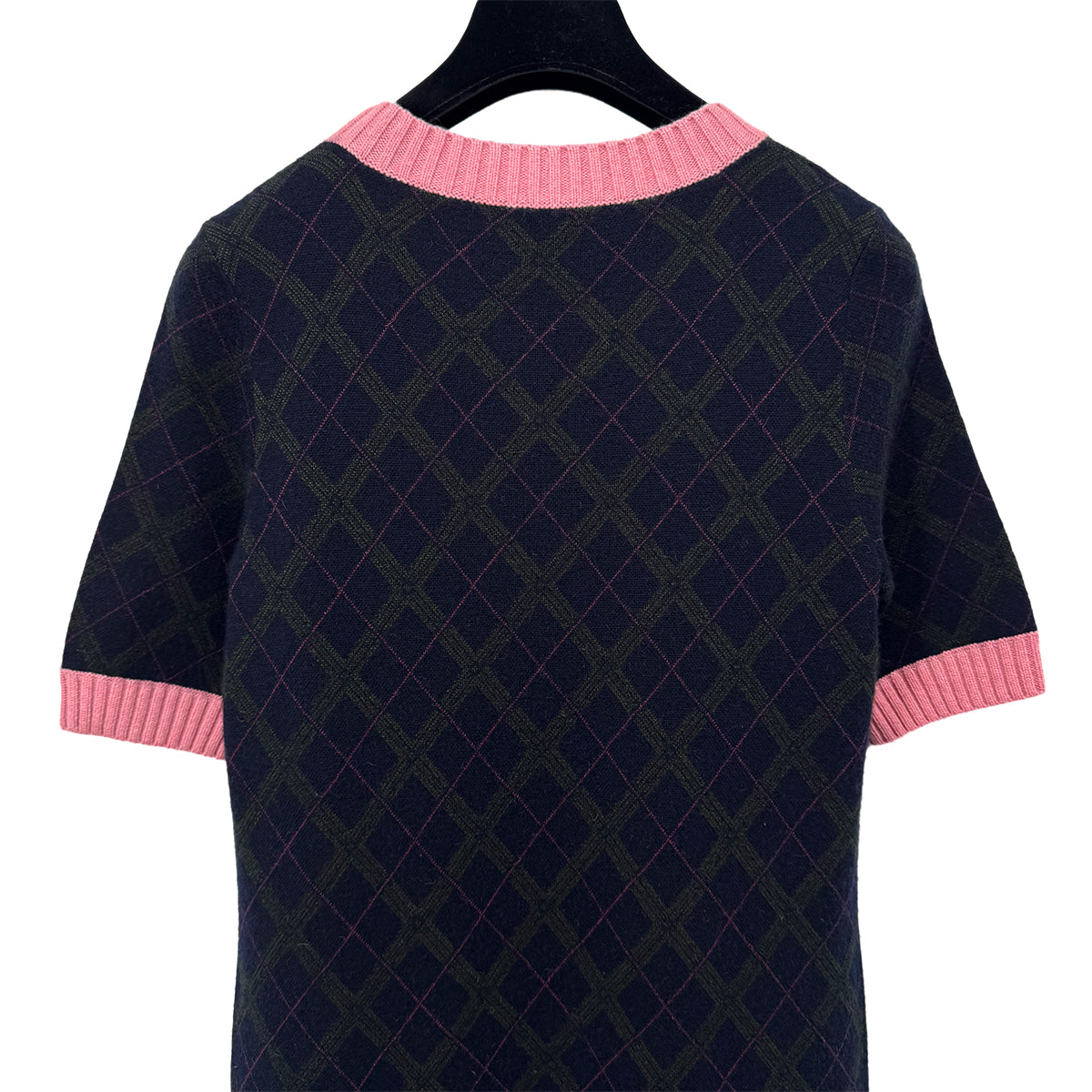 CHANEL VINTAGE COCOMARK PATCH DRESS NAVY PINK GREEN CASHMERE 38 P46 RTW 90284031