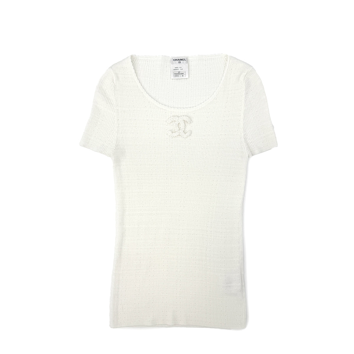CHANEL COCO MARK TOPS WHITE COTTON 40 09P RTW 90284033