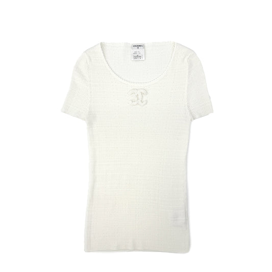 CHANEL COCO MARK TOPS WHITE COTTON 40 09P RTW 90284033