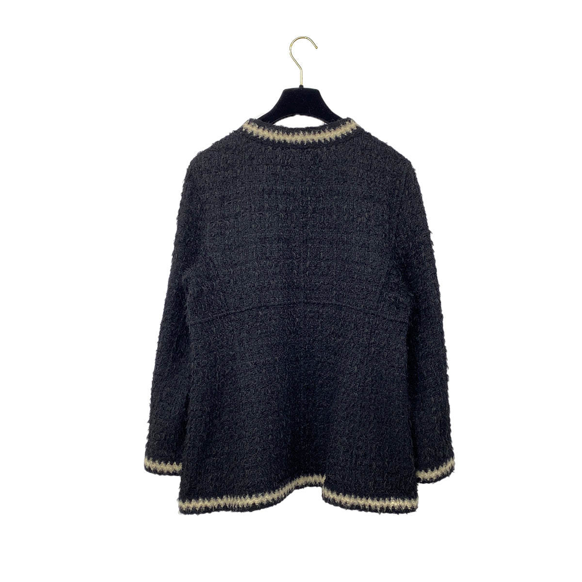 CHANEL VINTAGE JACKET SKIRT SET COCO BUTTON BLACK POLYESTER 42 98A RTW 90284035