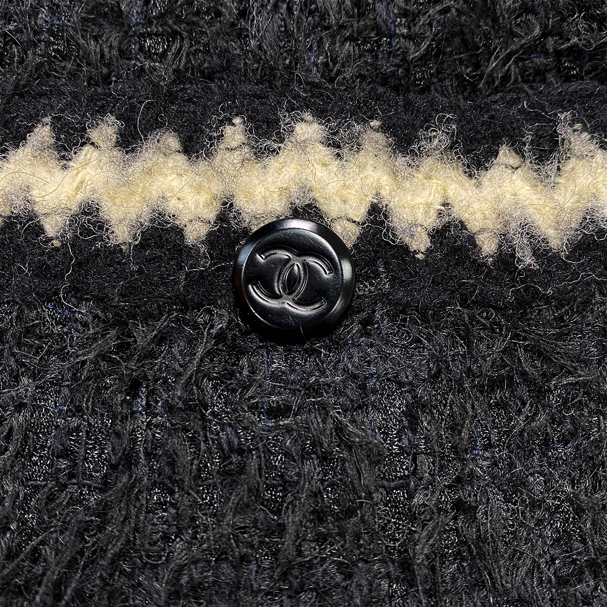CHANEL VINTAGE JACKET SKIRT SET COCO BUTTON BLACK POLYESTER 42 98A RTW 90284035