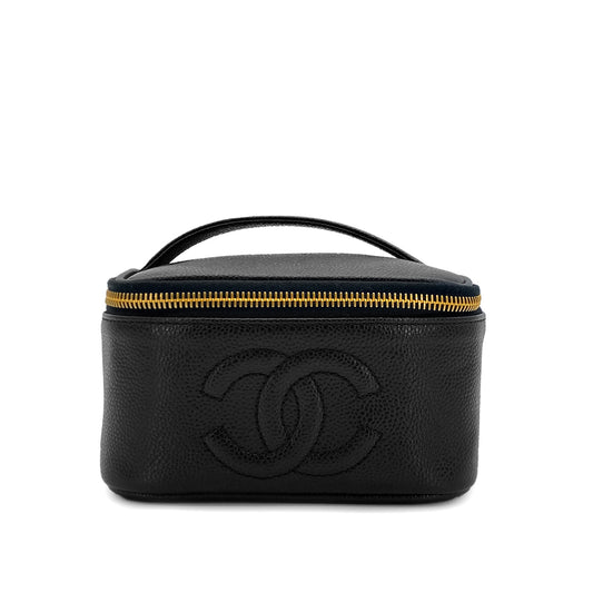 CHANEL VINTAGE VANITY HAND BAG BLACK CAVIAR SKIN 90284148