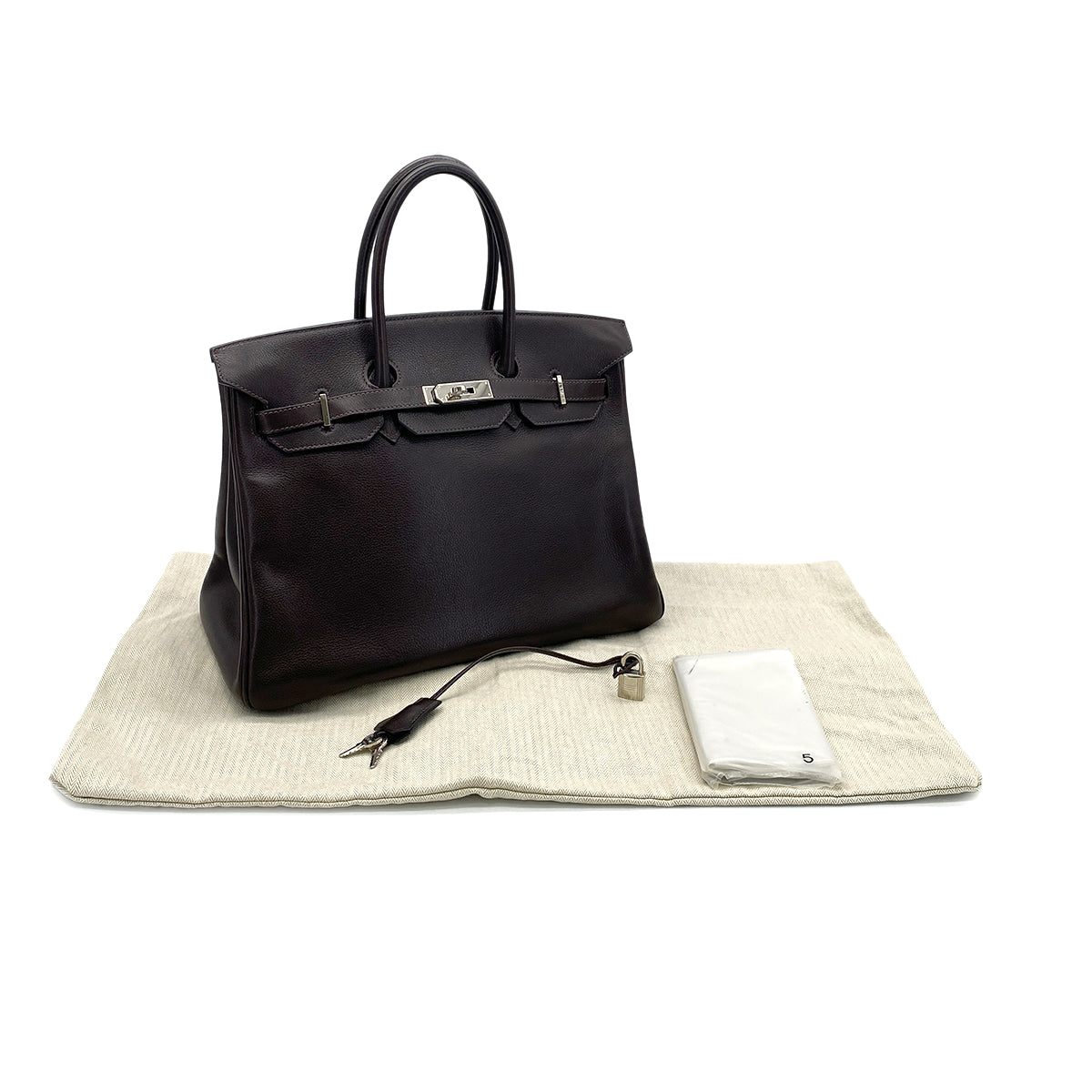 HERMES BIRKIN 35 CHOCOLAT EVERGRAIN HAND BAG □K SHW 90284152