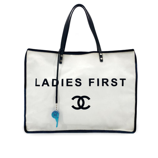 CHANEL COCOMARK LADIES FIRST TOTE HAND BAG WHITE CANVAS 90284153