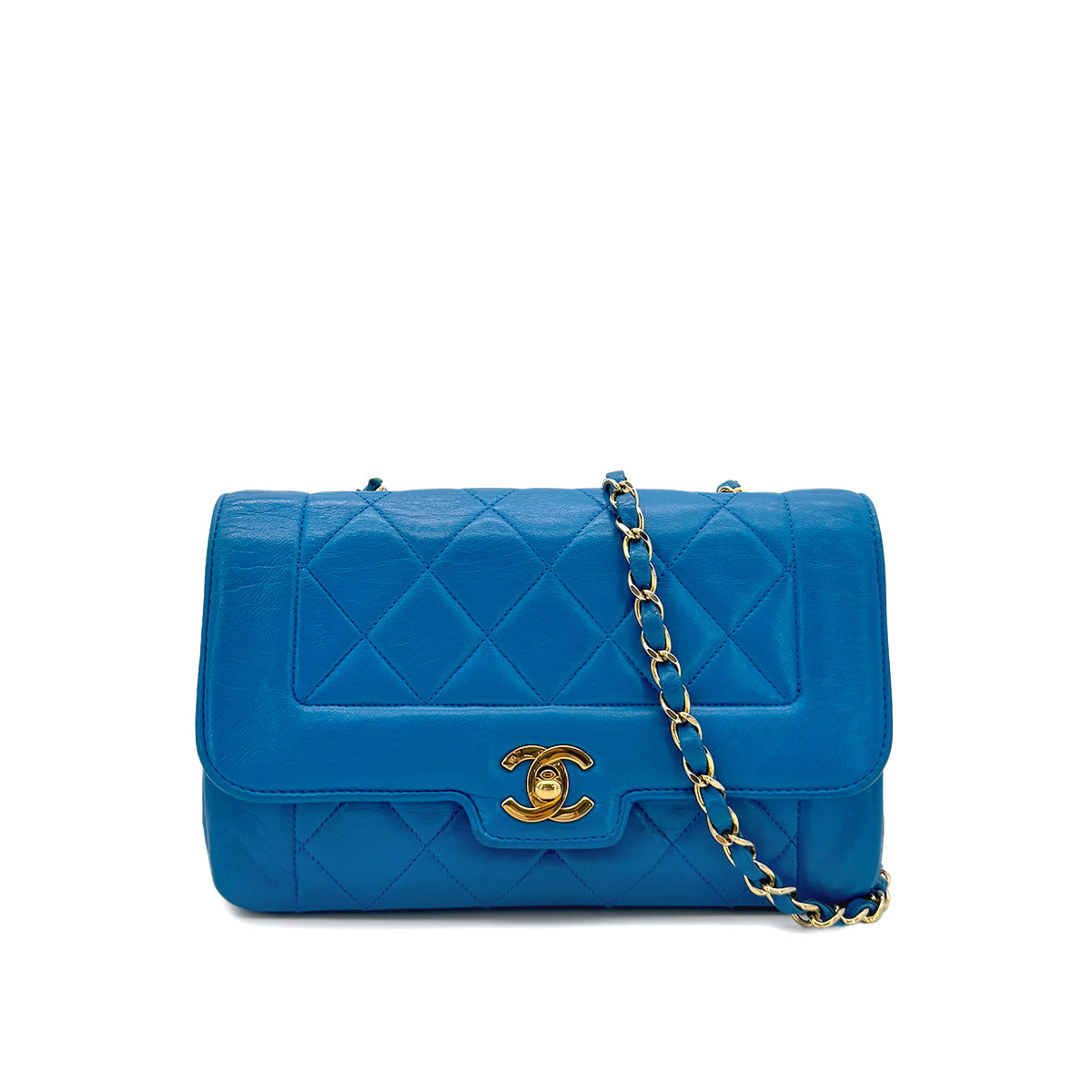CHANEL VINTAGE MATELASSE SMALL CHAIN SHOULDER BAG BLUE LAMB SKIN 90284154