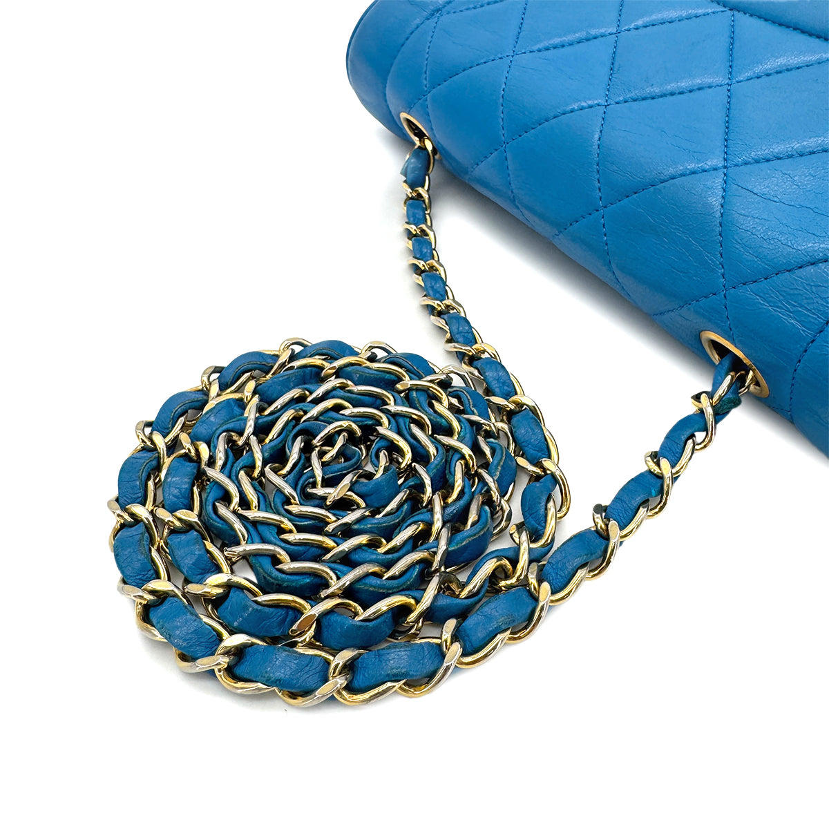 CHANEL VINTAGE MATELASSE SMALL CHAIN SHOULDER BAG BLUE LAMB SKIN 90284154