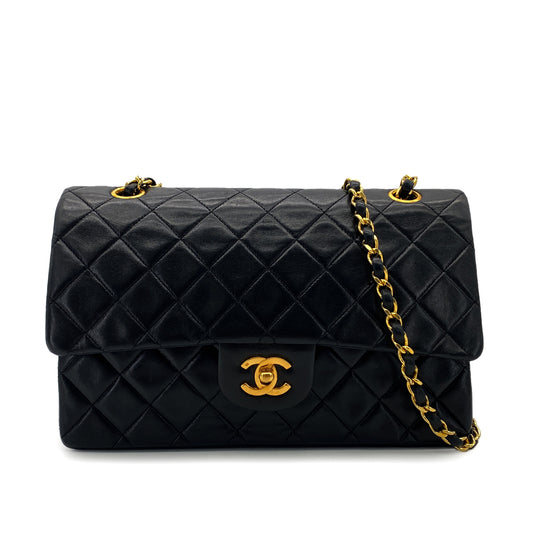CHANEL VINTAGE CLASSIC FLAP MEDIUM CHAIN SHOULDER BAG BLACK LAMB SKIN 90284155
