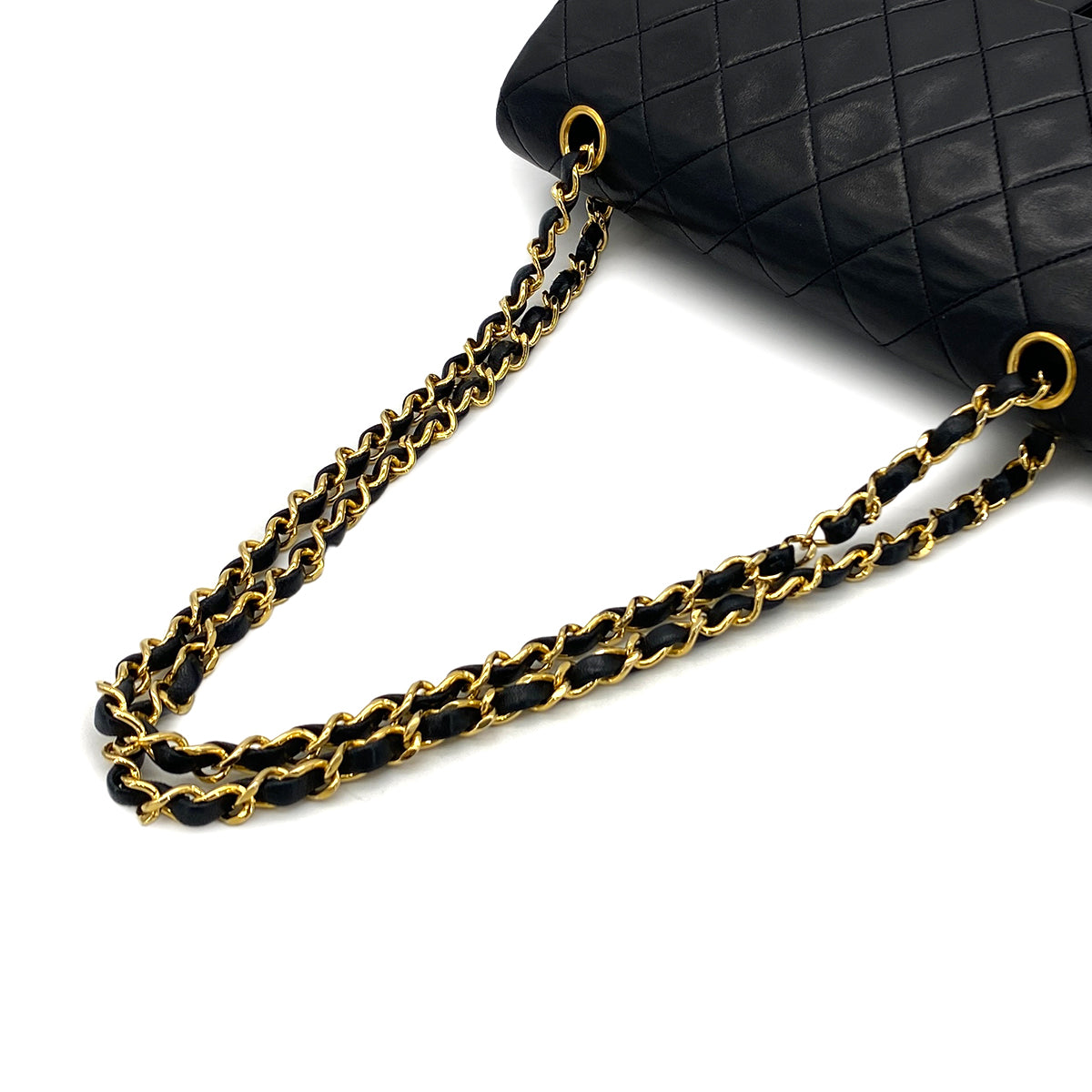 CHANEL VINTAGE CLASSIC FLAP MEDIUM CHAIN SHOULDER BAG BLACK LAMB SKIN 90284155