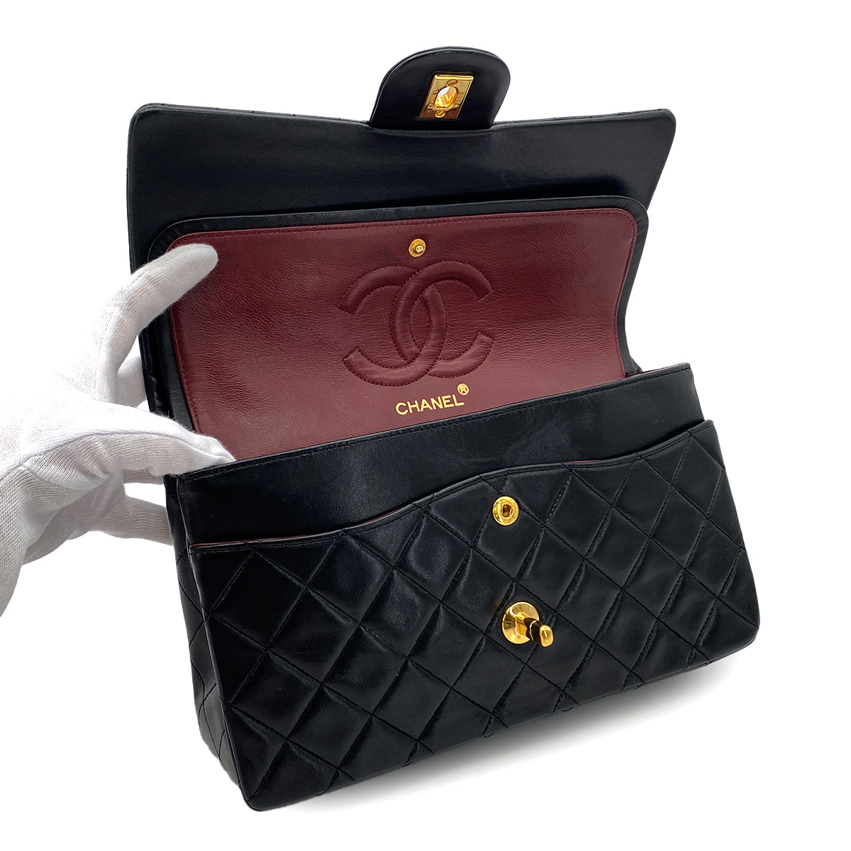 CHANEL VINTAGE CLASSIC FLAP MEDIUM CHAIN SHOULDER BAG BLACK LAMB SKIN 90284155