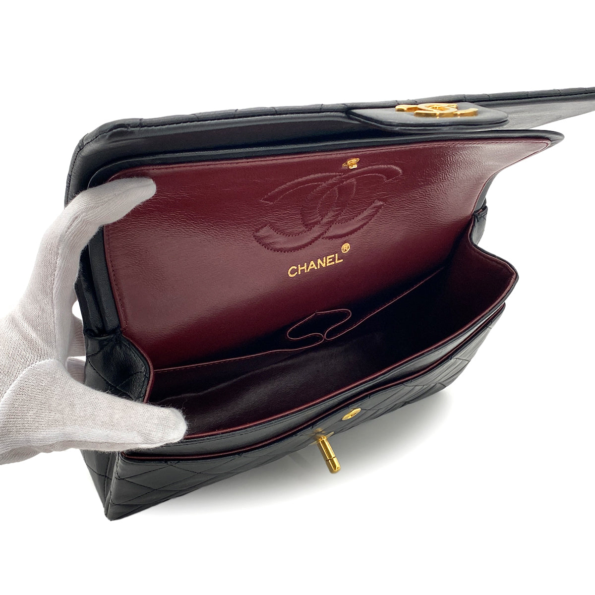 CHANEL VINTAGE CLASSIC FLAP MEDIUM CHAIN SHOULDER BAG BLACK LAMB SKIN 90284155